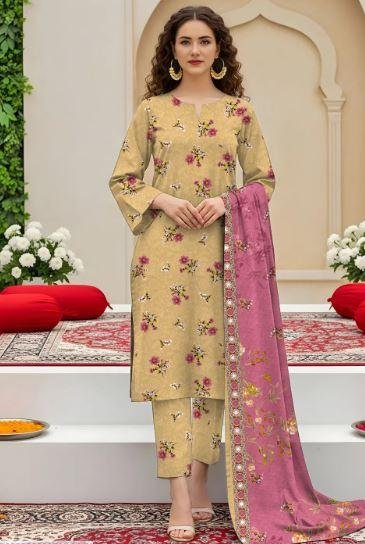 Women’s Yellow Printed 3 Piece Lawn Suit with Printed Dupatta – Stylish Summer Wear Dress in Lahore | Rs. 3450