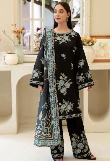 Black Embroidered 3 Piece Cotton Lawn Suit for Women with Chiffon Dupatta – Bakra Eid & Wedding Wear in Lahore | Rs. 3600