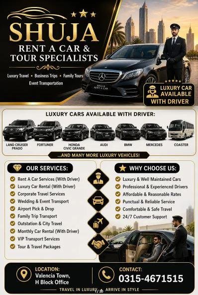 Shuja Rent A Car & Tour Specialist | Luxury Car Rental Services in Lahore