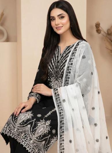 3-Piece Embroidered Blue Lawn Suit for Eid