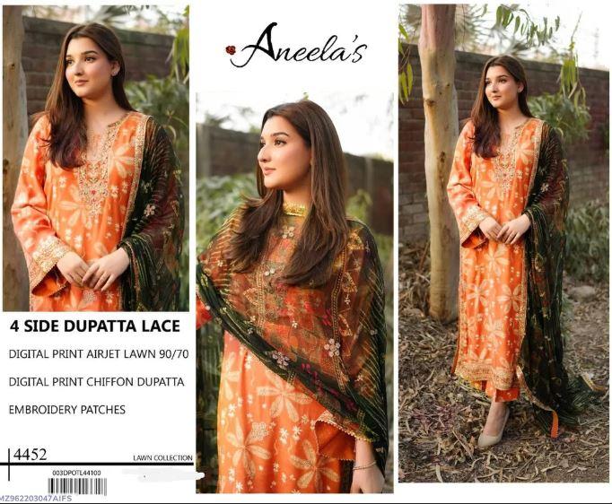 Brown Lawn 3 Piece Embroidered Suit for Sale in Lahore with Hand Work Neckline – Rs. 7,750
