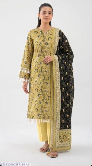 Golden Printed 3 Piece Dobby Lawn Suit for Women with Printed Dupatta – Premium Summer Lawn Collection Lahore | Rs. 3,670