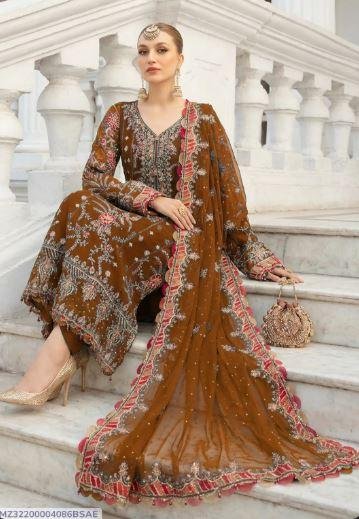 Brown Lawn 3 Piece Embroidered Suit for Sale in Lahore with Hand Work Neckline – Rs. 7,750