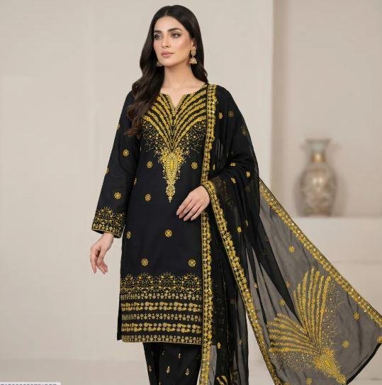 3-Piece Embroidered Blue Lawn Suit for Eid