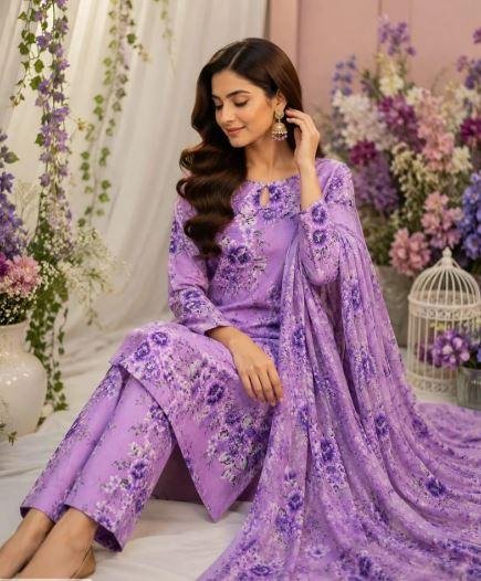 Golden Printed 3 Piece Women’s Lawn Suit with Printed Dupatta – Stylish Summer Wear Dress in Lahore | Rs. 3500