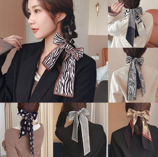 Silk Houndstooth Hair Ribbon Retro French Style Scarf for Women