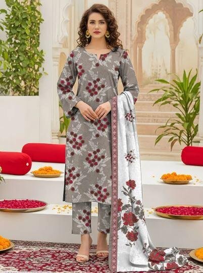 Women’s Brown Printed 3 Piece Lawn Suit with Printed Dupatta – Elegant Summer Wear Dress in Lahore | Rs. 3400
