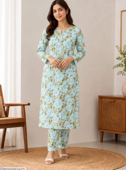 Women Blue Printed 2 Piece Unstitched Suit in Polo Cotton | Ladies Dress for Sale in Lahore