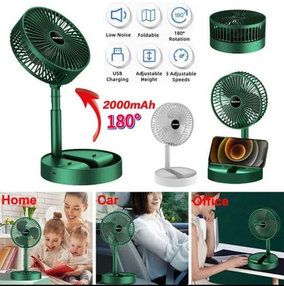 Portable Rechargeable Fan Green ABS 2000Ah