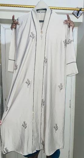 Champagne Beige Abaya with Scarf for Sale in Karachi – Elegant Embroidered Abaya