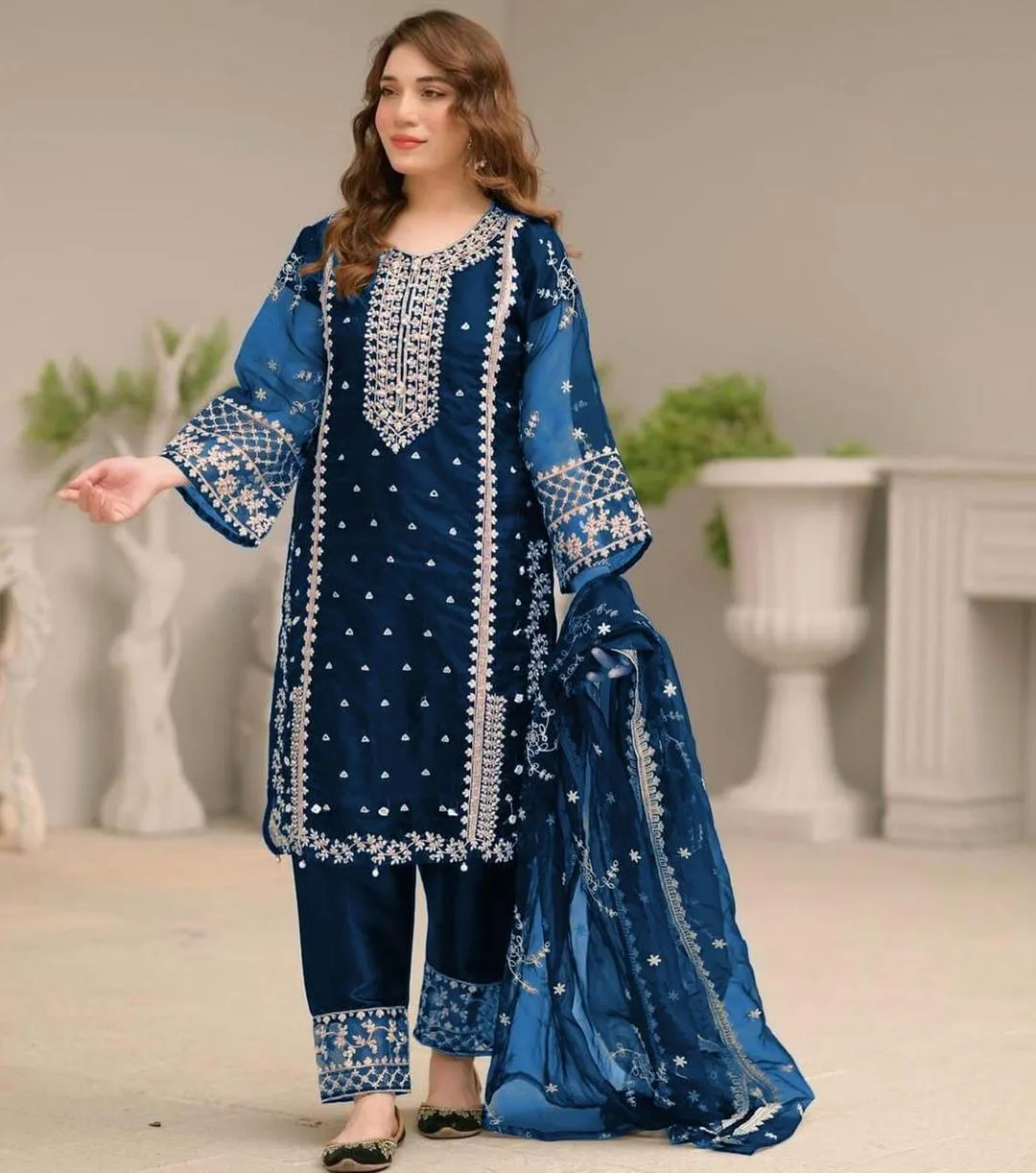 Blue Embroidered 3-Piece Suit for Women Eid Wedding Party Wear