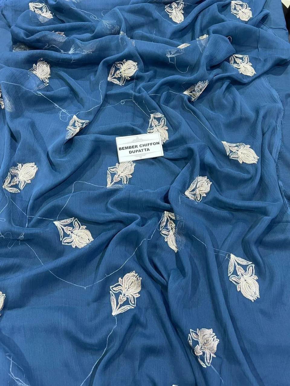 3-Piece Embroidered Blue Lawn Suit for Eid