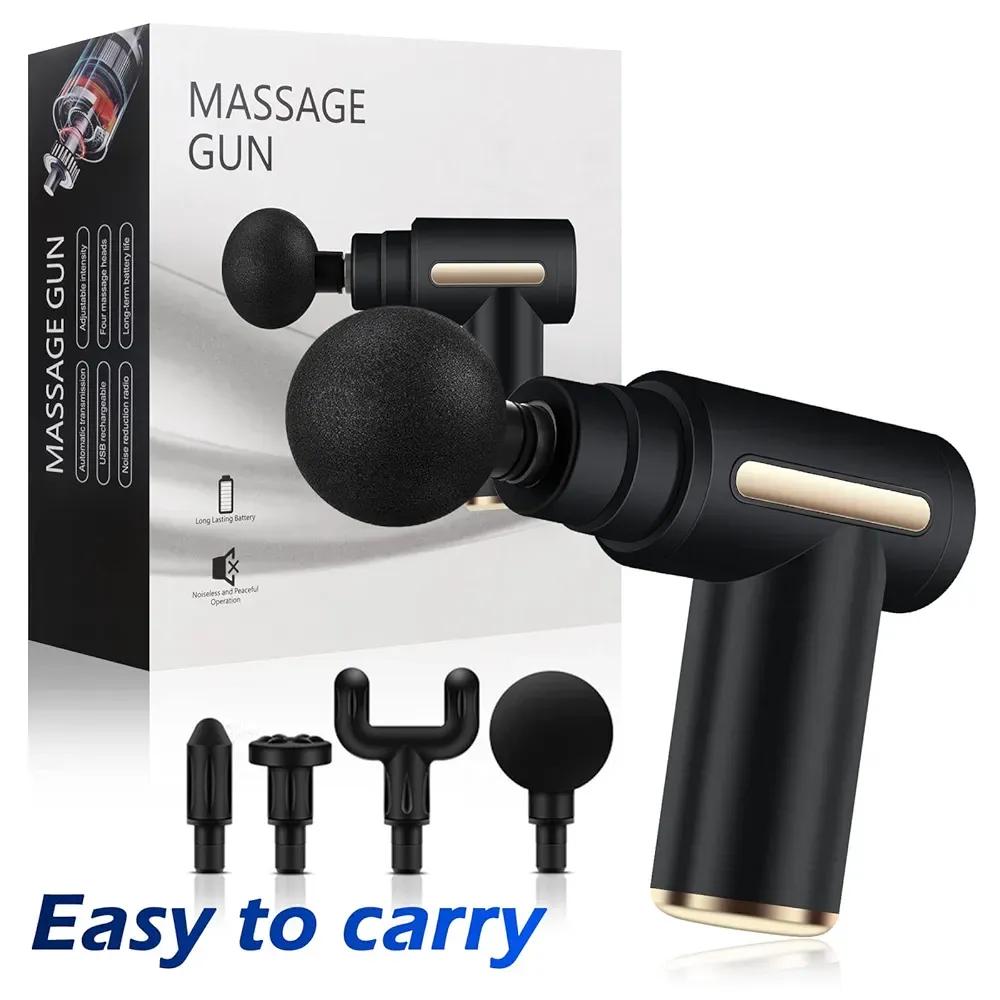 Portable Massage Gun with 4 Heads Black – Deep Tissue Massager in Pakistan - portable massage gun Pakistan