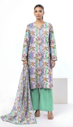Women’s Blue Printed Dobby Lawn 3 Piece Unstitched Suit | Stylish Lawn Dress Online