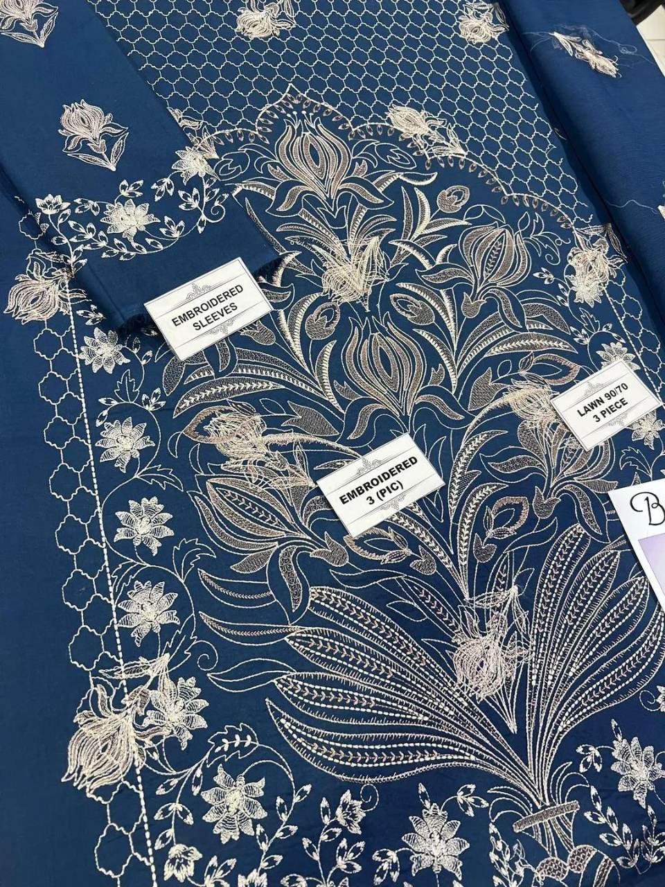 3-Piece Embroidered Blue Lawn Suit for Eid