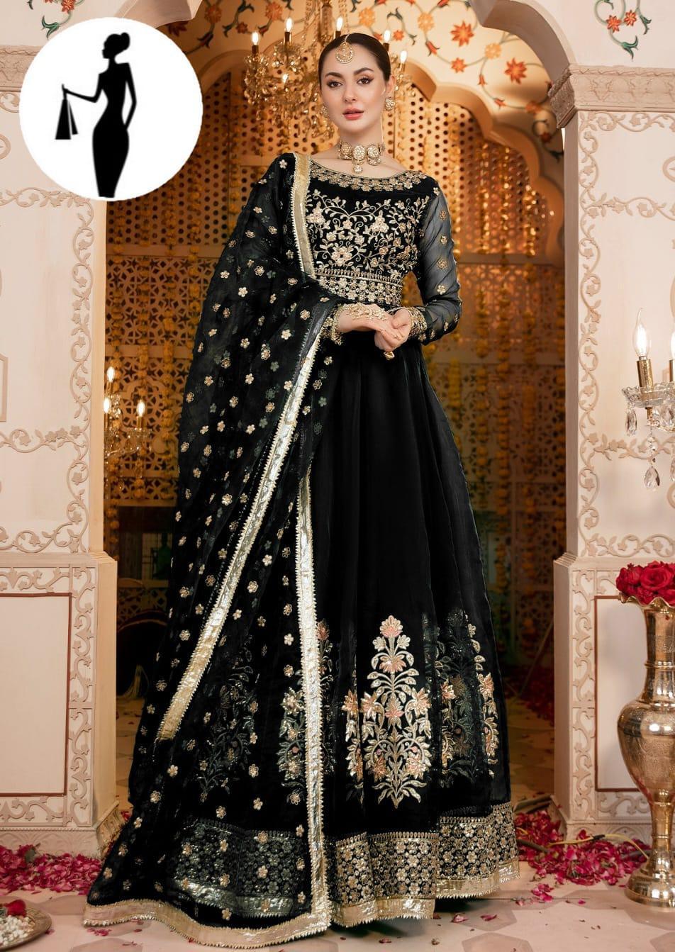 Black Embroidered 3Pcs Maxi Suit Party Wear