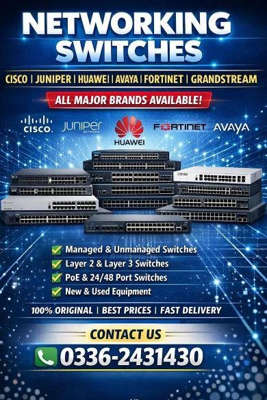 Cisco Juniper Huawei Avaya Fortinet Grandstream Networking Switches for Sale in Lahore