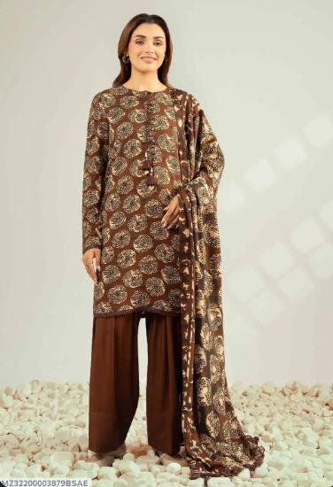 Brown Printed Dobby Lawn 3 Piece Suit for Women with Printed Dupatta – Stylish Summer Lawn Collection Lahore | Rs. 3,600