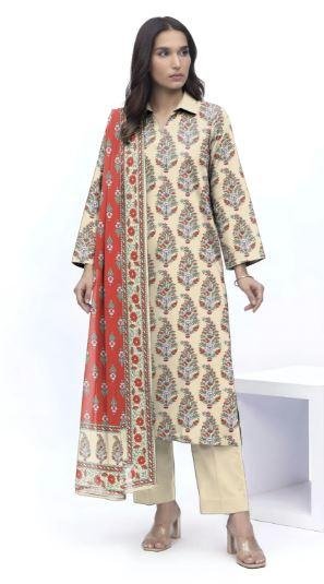 Women’s Off White Printed Dobby Lawn 3 Piece Unstitched Suit | Stylish Lawn Dress Online