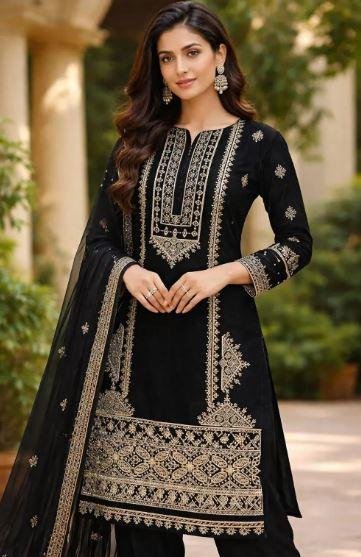 Black Embroidered Lawn 3 Piece Kurta Set with Dupatta for Women – Islamabad – Rs. 4,200