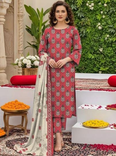 Women’s Off White Printed 3 Piece Lawn Suit with Printed Dupatta – Elegant Summer Wear Dress in Lahore | Rs. 3440
