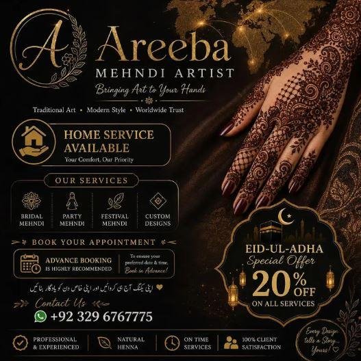 Best Mehndi Artist in Lahore | Bridal, Party & Eid Mehndi Home Service