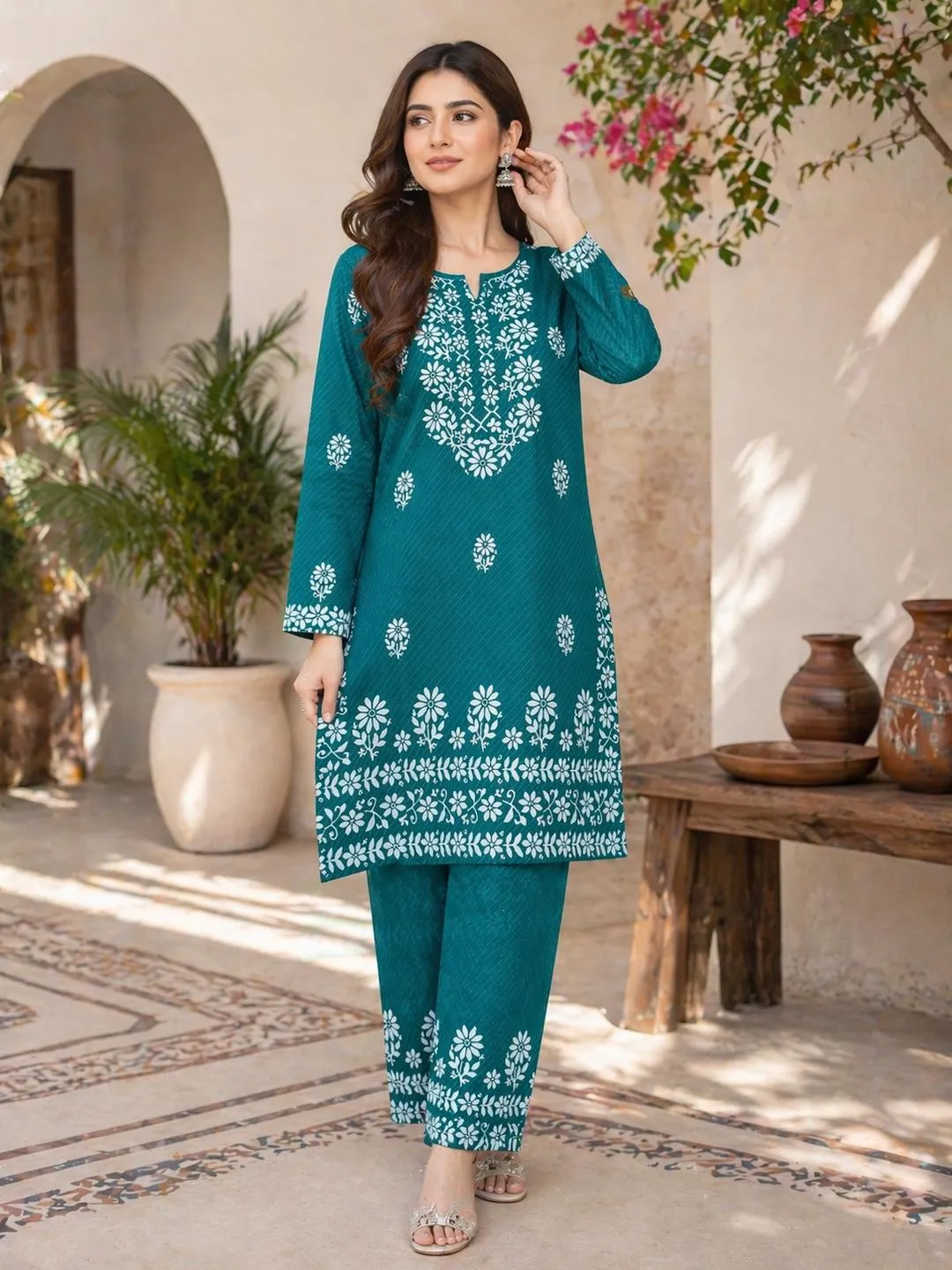 2 Pcs Women's Stitched Cotton Lawn Printed Shirt & Trouser Summer Collection Multicolor