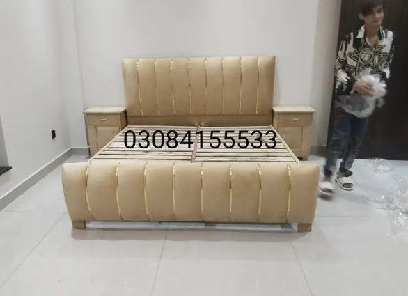 Double Bed Wooden Poshish for Sale in Lahore | Velvet Upholstered Bed with Lifetime Warranty