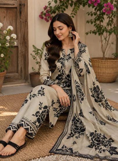 Black Lawn 3 Piece Printed Suit for Sale in Lahore with Dupatta – Rs. 3,550