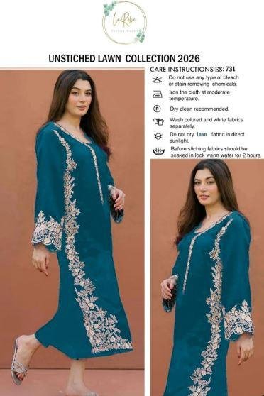 Unstitched Blue Lawn Suit with Gold Embroidery for Bakra Eid – 2 Piece Dress Karachi – Rs. 3,800