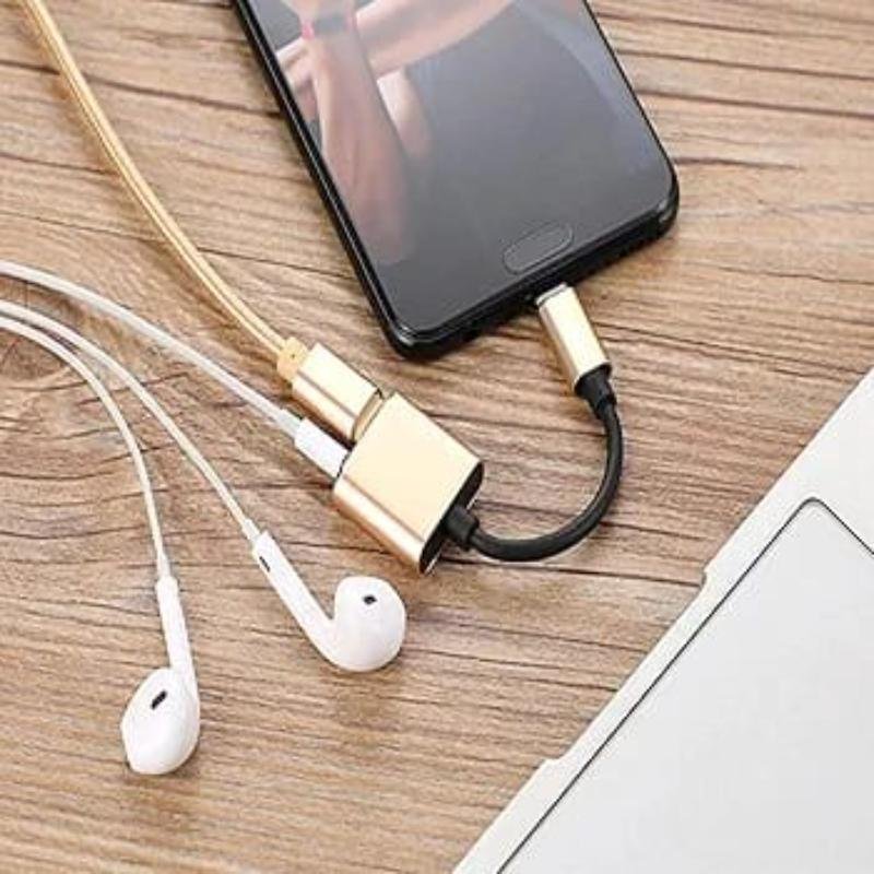 3 in 1 Type C Charging and Audio Adapter Black Gold for Sale in Lahore