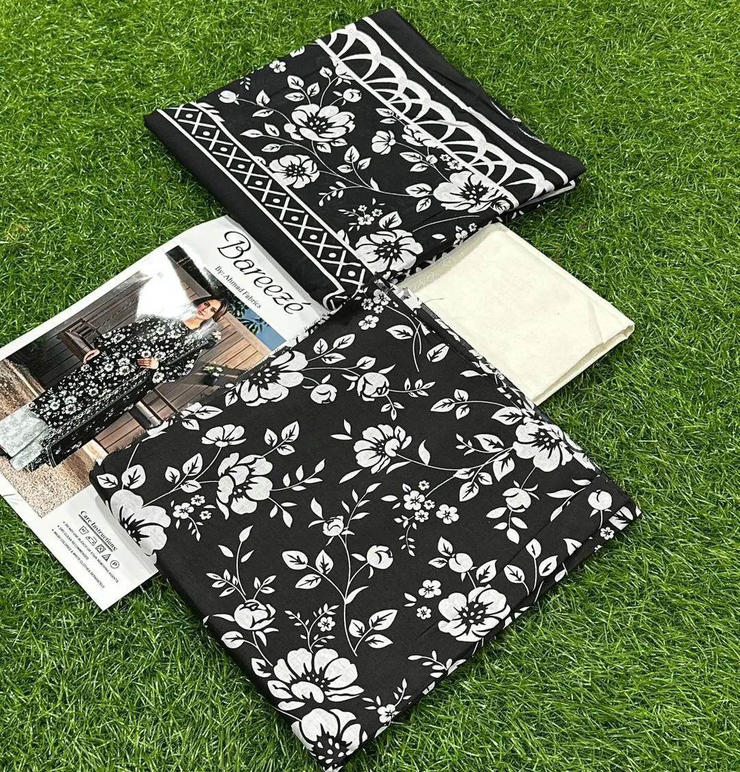 Black Floral Kurta Set with Grey Pants & Scarf