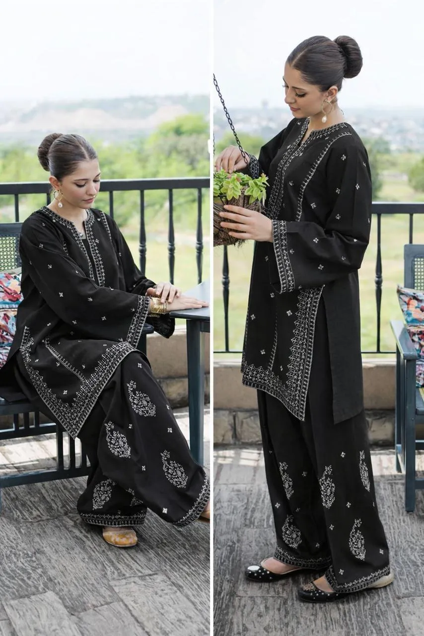 Black Embroidered Lawn 2Pcs Set for Women