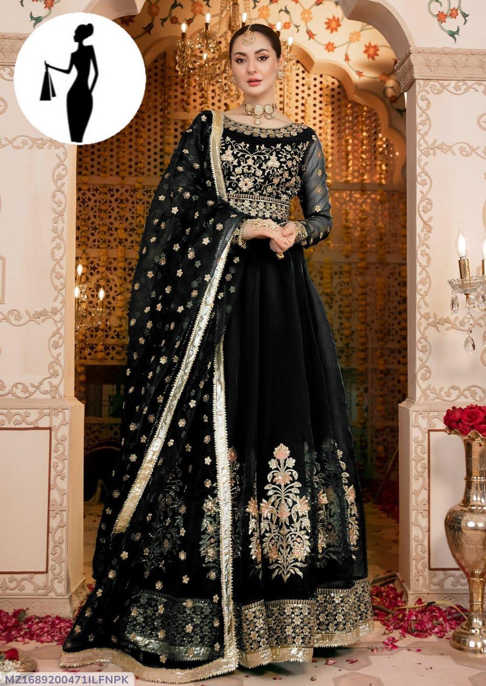 Black Embroidered 3Pcs Maxi Suit Party Wear