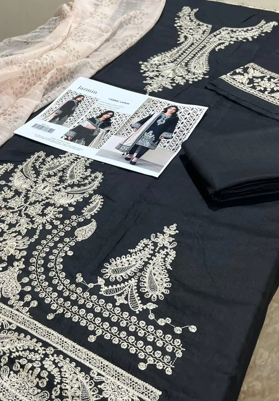 Black Embroidered Kurta Set with Beige Shawl for Women