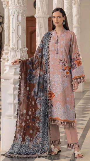 Peach Printed Lawn 3 Piece Women Suit with Printed Dupatta – Rs. 3,350