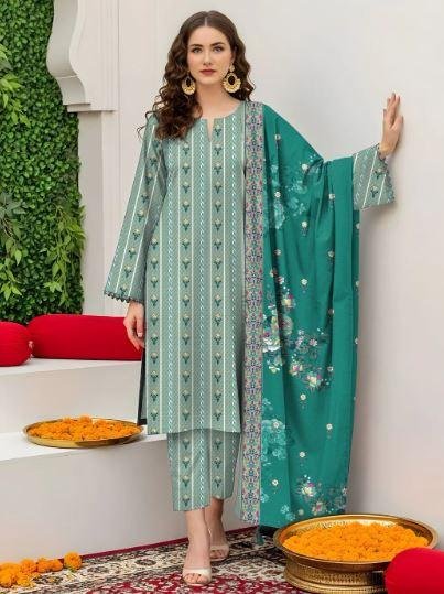 Women’s Green Printed 3 Piece Lawn Suit with Printed Dupatta – Stylish Summer Wear Dress in Lahore | Rs. 3380
