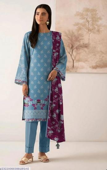 Blue Printed Dobby Lawn 3 Piece Suit for Women with Printed Dupatta – Elegant Summer Collection Lahore | Rs. 3,650