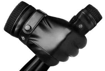 SunnyHeart winter gloves ribbed cuffs wind proof non slip faux leather