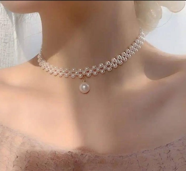 White Beaded Choker Necklace available for Women