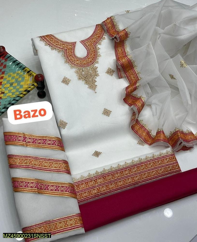 Exquisite Elegance: 3-Piece Organza Embroidered Suit Set for Women