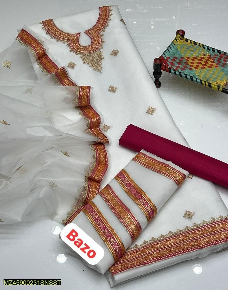 Exquisite Elegance: 3-Piece Organza Embroidered Suit Set for Women