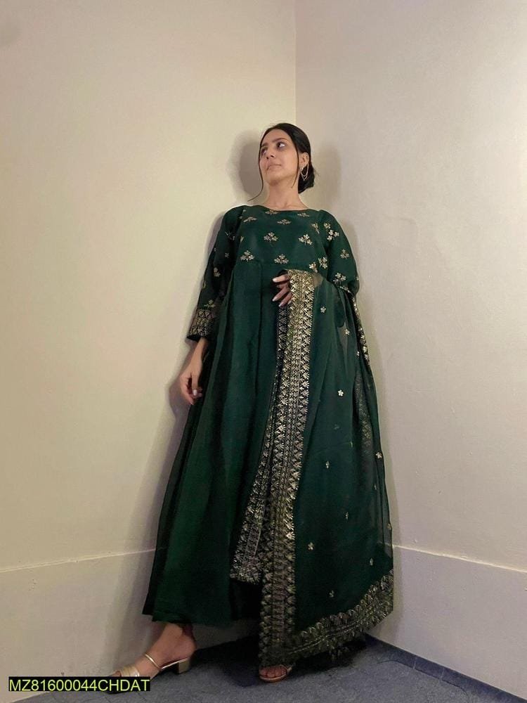 3 Pcs Women’s Stitched Chiffon Embroidered Maxi