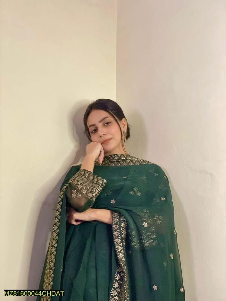 3 Pcs Women’s Stitched Chiffon Embroidered Maxi