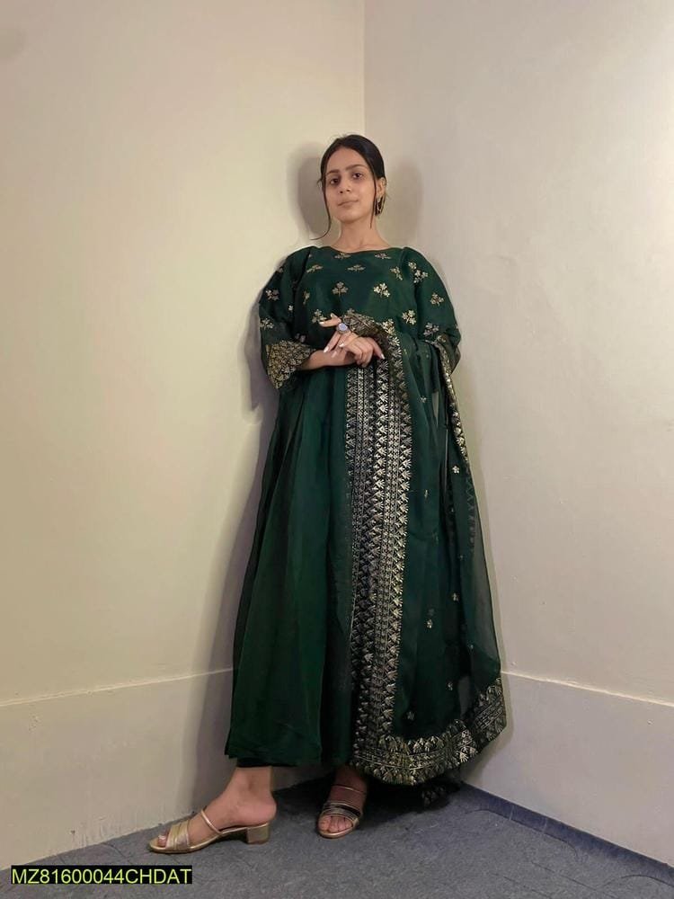 3 Pcs Women’s Stitched Chiffon Embroidered Maxi