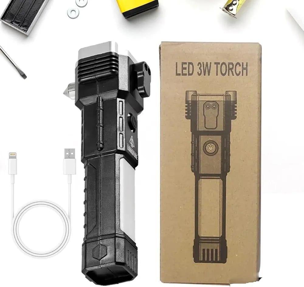Compact LED Rechargeable Torch – 1 Pc Black Color
